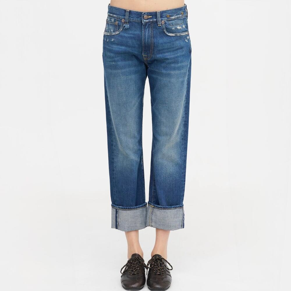 R13 Cuffed Romeo Jean Oasis Blue cropped straight leg denim size 25 NWOT
